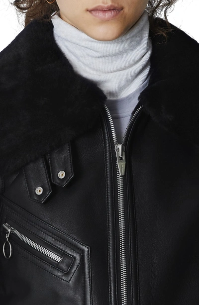 Shop The Arrivals Moya Mini Leather & Genuine Shearling Jacket In Black