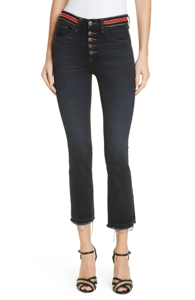 Shop Veronica Beard Carolyn Stripe Waist Crop Flare Jeans In Dark Slate