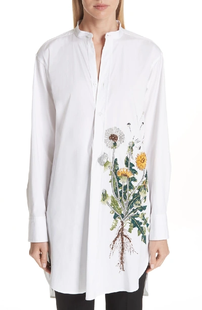 Shop Oscar De La Renta Embellished Dandelion Longline Blouse In White W/ Multi