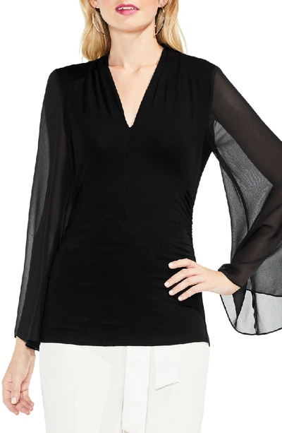 Shop Vince Camuto Bell Sleeve Side Ruched Chiffon Top In Rich Black