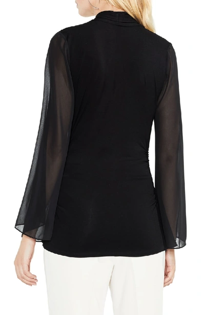 Shop Vince Camuto Bell Sleeve Side Ruched Chiffon Top In Rich Black