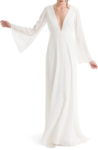 Shop Joanna August Stevie Bell Sleeve A-line Gown In White