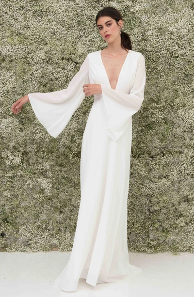 Shop Joanna August Stevie Bell Sleeve A-line Gown In White