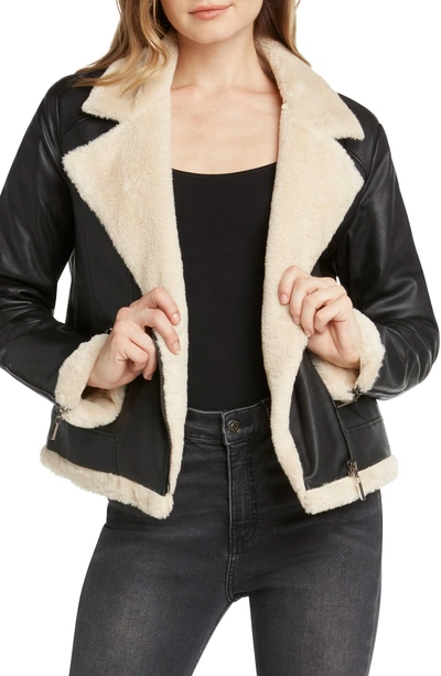Shop Willow & Clay Faux Fur Lined Moto Jacket In Black