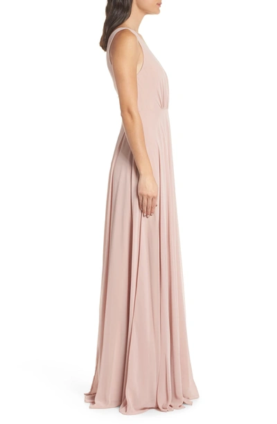 Shop Jenny Yoo Ryan Illusion Neck Chiffon Gown In Whipped Apricot