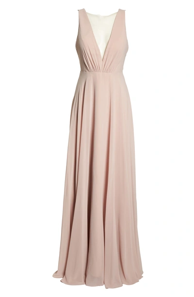 Shop Jenny Yoo Ryan Illusion Neck Chiffon Gown In Whipped Apricot