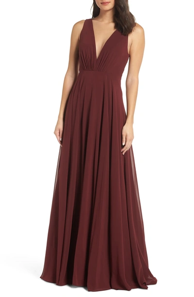 Shop Jenny Yoo Ryan Illusion Neck Chiffon Gown In Hibiscus