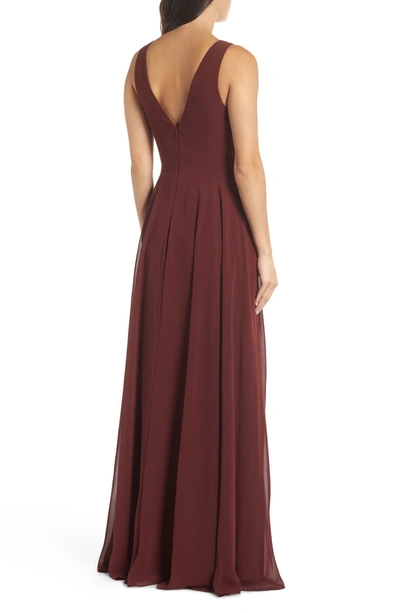 Shop Jenny Yoo Ryan Illusion Neck Chiffon Gown In Hibiscus