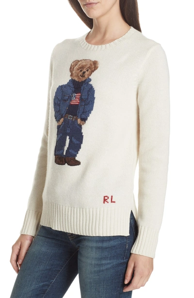 Shop Polo Ralph Lauren Bear Wool Sweater In Cream