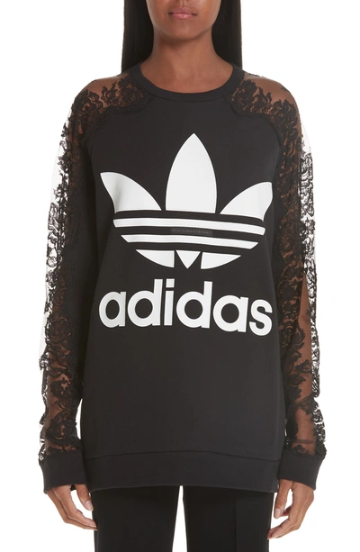 Shop Stella Mccartney Lace Inset Adidas Logo Sweatshirt In Black
