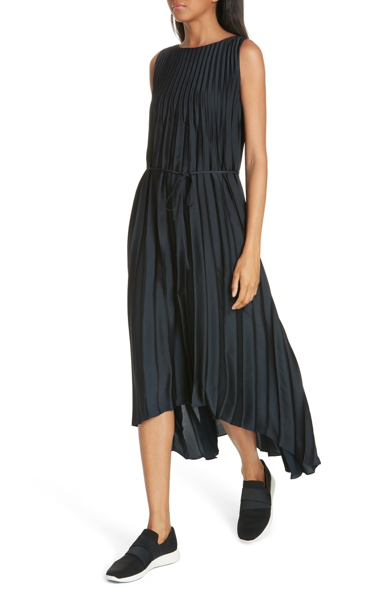 vince chevron pleated midi dress