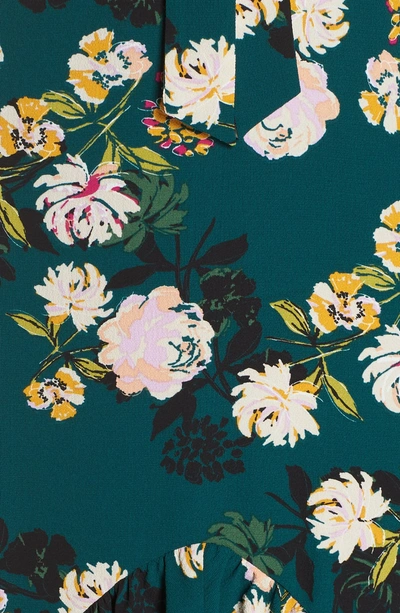 Shop Charles Henry Floral Print Ruffle Hem Dress In Dark Teal Floral