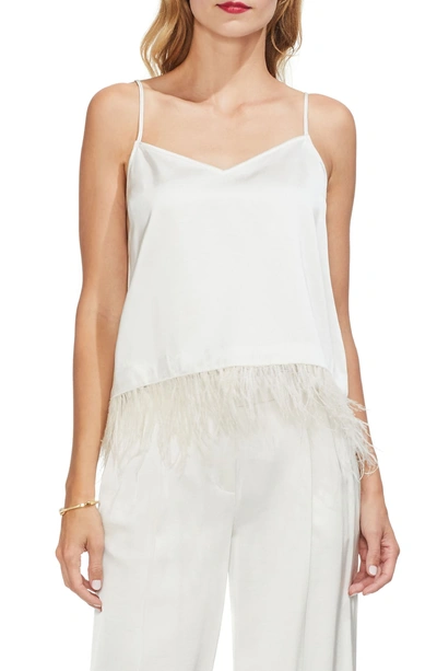 Shop Vince Camuto Soft Satin Feather Detail Chiffon Camisole In Pearl Ivory