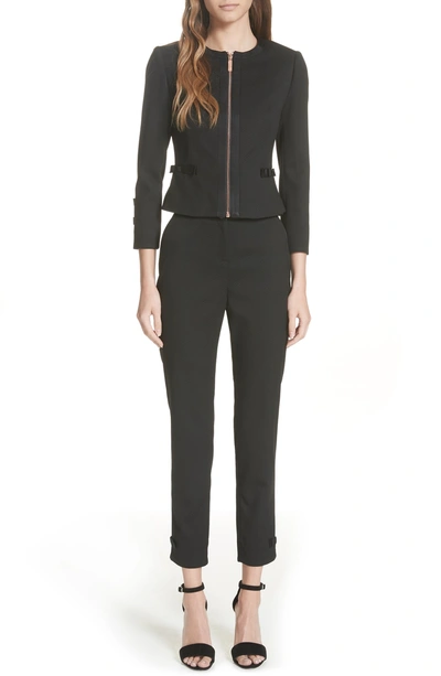 Shop Ted Baker Ted Working Title Nadaet Bow Detail Textured Trousers In Black