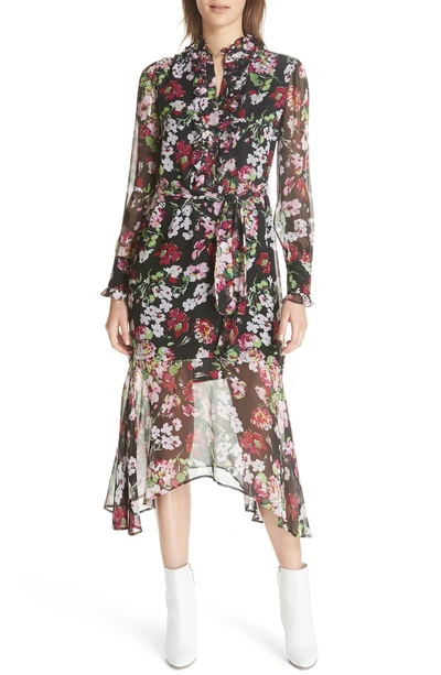 Shop Equipment Palo Floral Print Silk Dress In True Black Multi