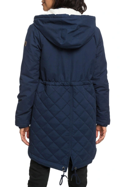 Shop Roxy Slalom Chic Faux Shearling Trim Waterproof Parka In Dress Blues