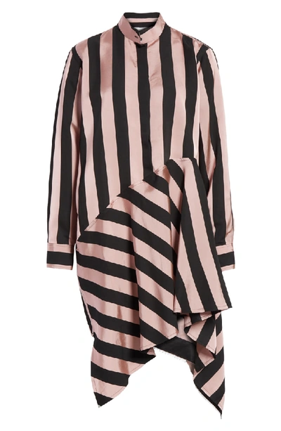 Shop Marques' Almeida Stripe Asymmetrical Shirtdress In Pink / Black