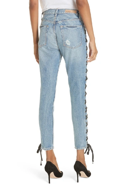 Shop Grlfrnd Karolina High Waist Lace-up Crop Skinny Jeans In Imperial