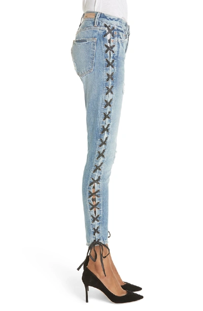 Shop Grlfrnd Karolina High Waist Lace-up Crop Skinny Jeans In Imperial