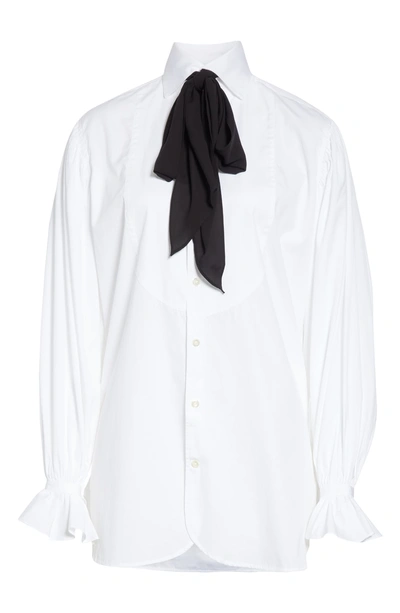 Shop Polo Ralph Lauren Tie Neck Cotton Blouse In White