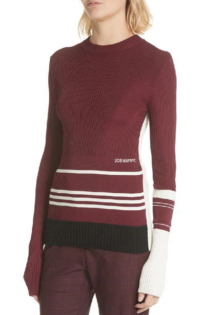 Shop Calvin Klein 205w39nyc Varsity Stripe Colorblock Sweater In Burgundy Ivory Black