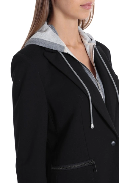Shop Bagatelle Blazer With Detachable French Terry Hood In Black/ Grey