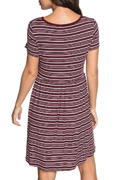 Shop Roxy Fame For Glory Stripe T-shirt Dress In Tawny Port Horizontal Stripes