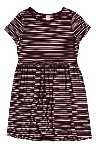 Shop Roxy Fame For Glory Stripe T-shirt Dress In Tawny Port Horizontal Stripes
