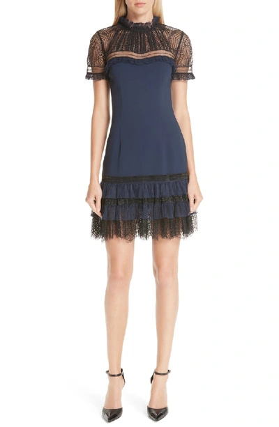 Shop Jonathan Simkhai Tulle Lace Trim Sheath Dress In Midnight/ Black