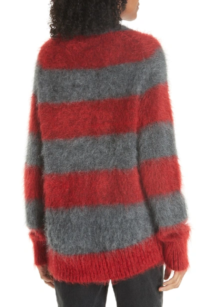 Shop Alexander Wang T Mohair Blend Stripe Sweater In Heather Grey/ Lipstick