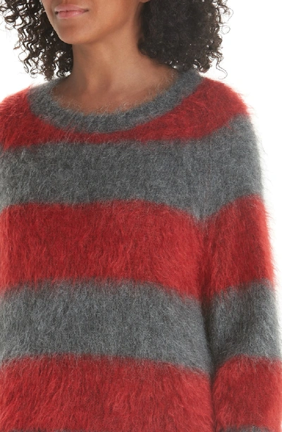 Shop Alexander Wang T Mohair Blend Stripe Sweater In Heather Grey/ Lipstick