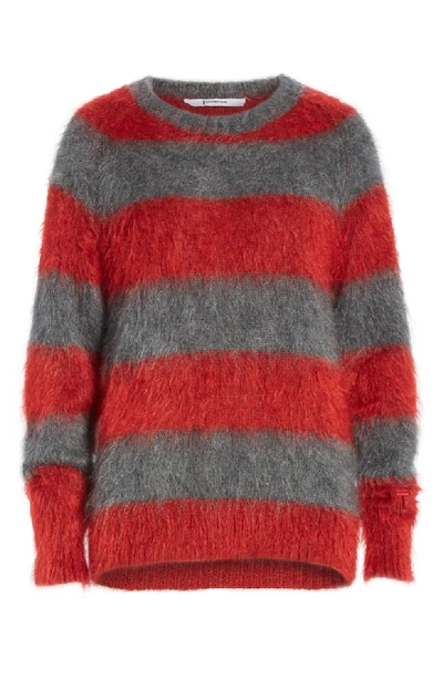 Shop Alexander Wang T Mohair Blend Stripe Sweater In Heather Grey/ Lipstick