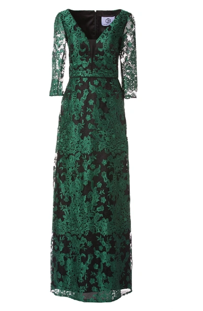 Shop Js Collections Embroidered Lace Gown In Green/ Black