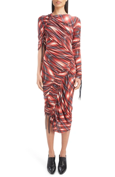 Shop Atlein Wave Plaid Ruched Dress In Rouge