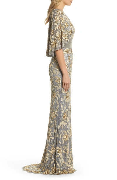 Shop Mac Duggal Sequin & Bead Embellished Gown In Platinum/ Gold