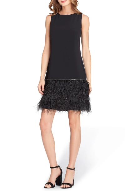 Shop Tahari Crystal Feather Hem Shift Dress In Black