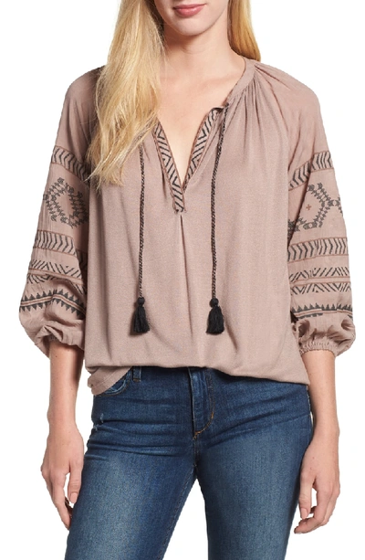 Shop Lucky Brand Embroidered Peasant Blouse In Dusty Mauve