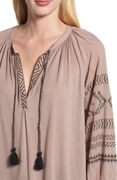 Shop Lucky Brand Embroidered Peasant Blouse In Dusty Mauve