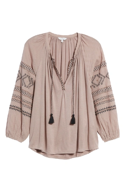 Shop Lucky Brand Embroidered Peasant Blouse In Dusty Mauve