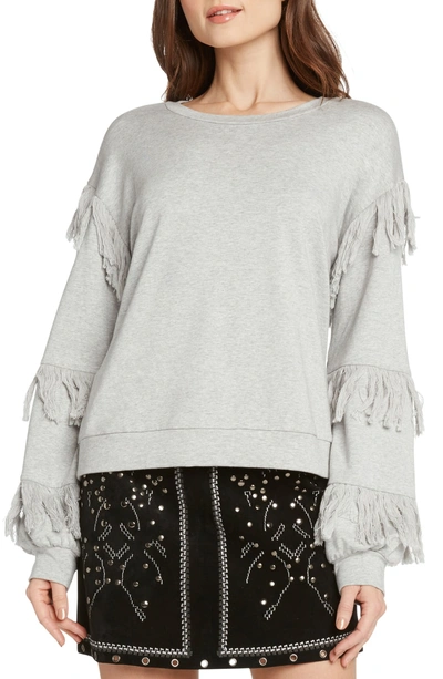 Shop Willow & Clay Fringed French Terry Sweatshirt In Heather Grey