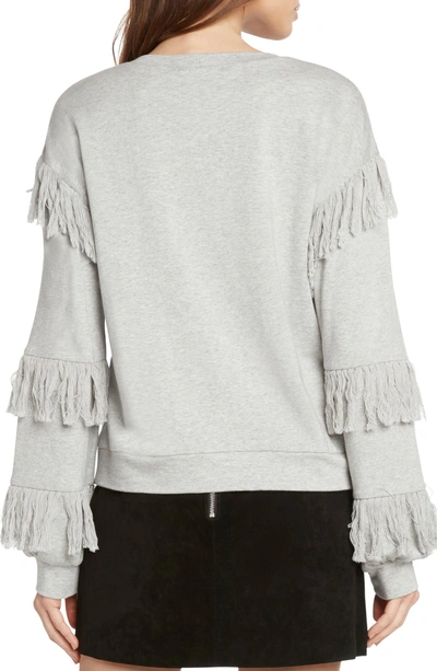 Shop Willow & Clay Fringed French Terry Sweatshirt In Heather Grey