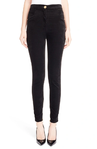 Shop Balmain Skinny Velour Pants In Black