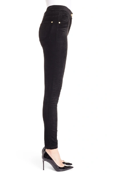 Shop Balmain Skinny Velour Pants In Black