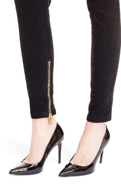 Shop Balmain Skinny Velour Pants In Black