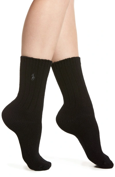 Shop Ralph Lauren Wool Rib Boot Socks In Black