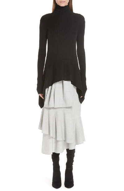 Shop Adeam Ruffled Suiting Skirt In Grey Melange