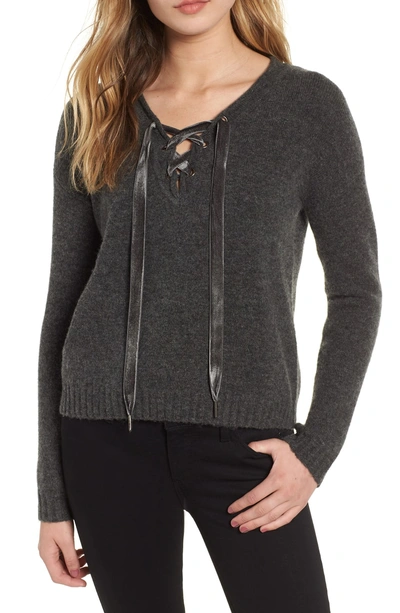Shop Rails Amelia Lace-up Wool & Cashmere Blend Sweater In Charcoal