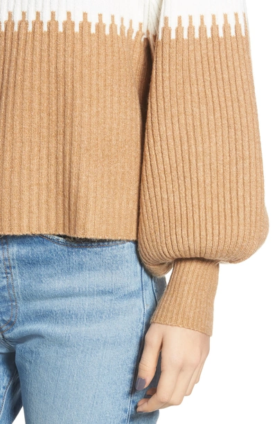 Shop French Connection Sofia Funnel Neck Sweater In Camel/ White