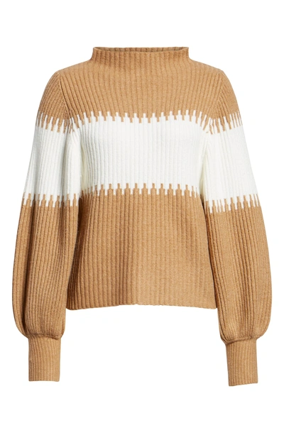 Shop French Connection Sofia Funnel Neck Sweater In Camel/ White