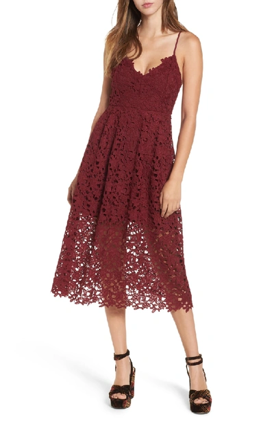 Shop Astr Lace Midi Dress In Red Tannin